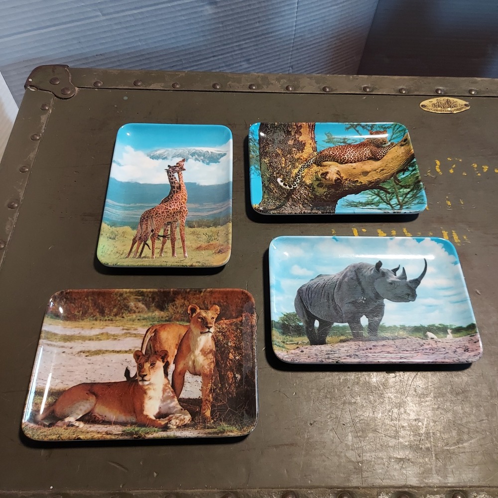 Vintage Sapra Studio Nairobi African Wildlife Melamine Trinket Trays Set of 4
